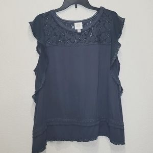 Knox Rose Grey Lace Short Sleeve Blouse Top XXL Flirty